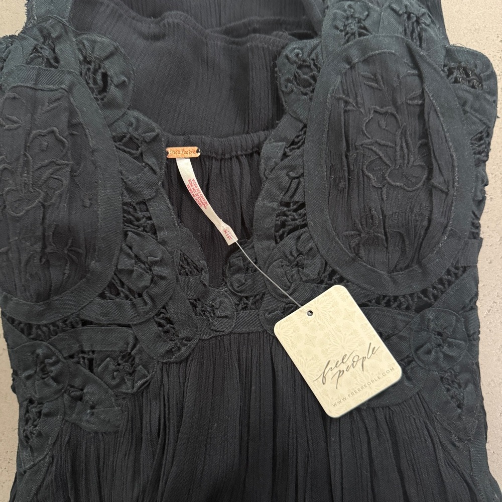 Free People Embroidered Boho Top Black XL NWT